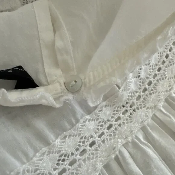 Zara White Top Blouse Ruffle Sleeve Crewneck Romantic Style Formal Size XS - Picture 8 of 10